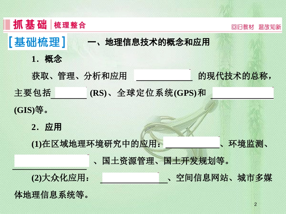 高考地理一轮复习 第三部分 区域可持续发展 第十二章 地理环境与区域发展 2 地理信息技术在区域地理环境研究中的应用优质课件 新人教版_第2页