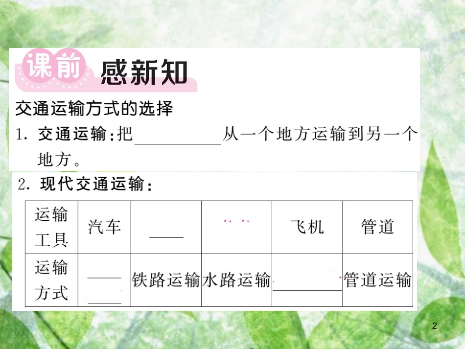 八年级地理上册 第4章 第一节 交通运输（第1课时 交通运输的选择）习题优质课件 （新版）新人教版_第2页