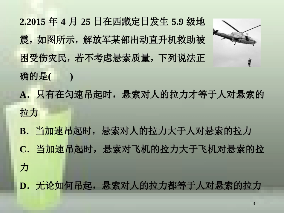 （新课标）高考物理一轮复习 第三章 牛顿运动定律 第一节 牛顿第一、第三定律课后检测能力提升优质课件_第3页