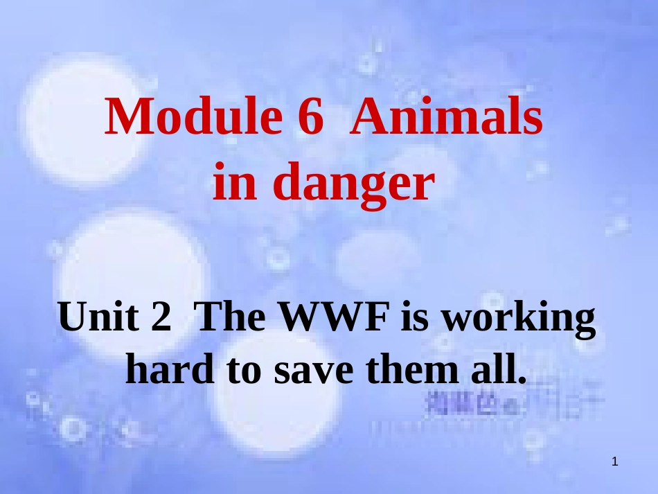 八年级英语上册 Module 6 Animais in danger Unit 2 The WWF is working hard to save them all课件1 （新版）外研版_第1页