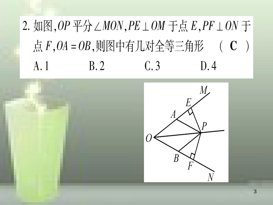 （云南专用）2019中考数学 第一轮 考点系统复习 第4章 三角形 第4节 全等三角形作业优质课件_第3页