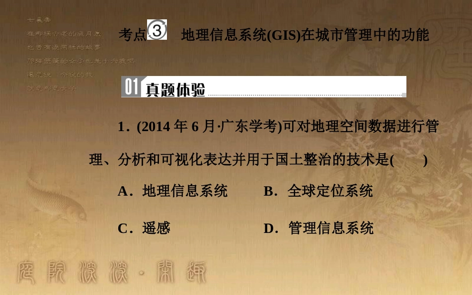 高中地理学业水平测试复习 专题十 地理信息技术的应用 考点3 地理信息系统（GIS）在城市管理中的功能优质课件_第2页