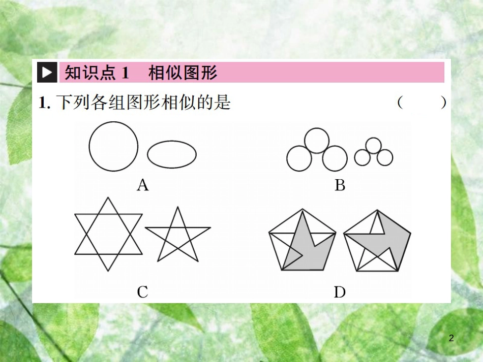 九年级数学下册 第二十七章 相似 27.1 图形的相似习题优质课件 （新版）新人教版_第2页