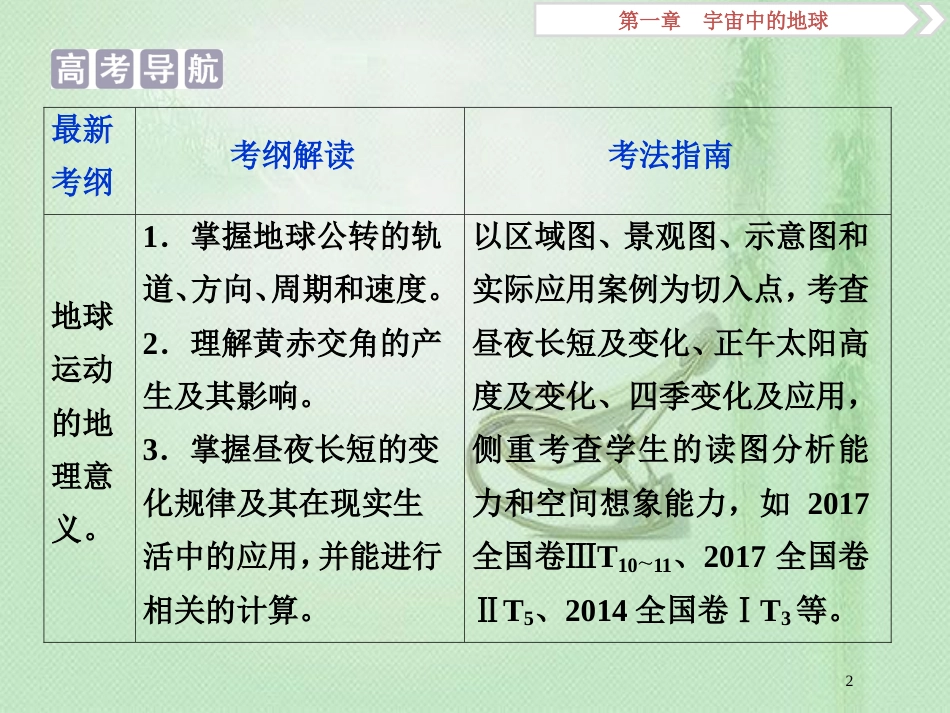 高考地理一轮复习 第1章 宇宙中的地球 第5讲 地球的公转及其地理意义优质课件 中图版_第2页