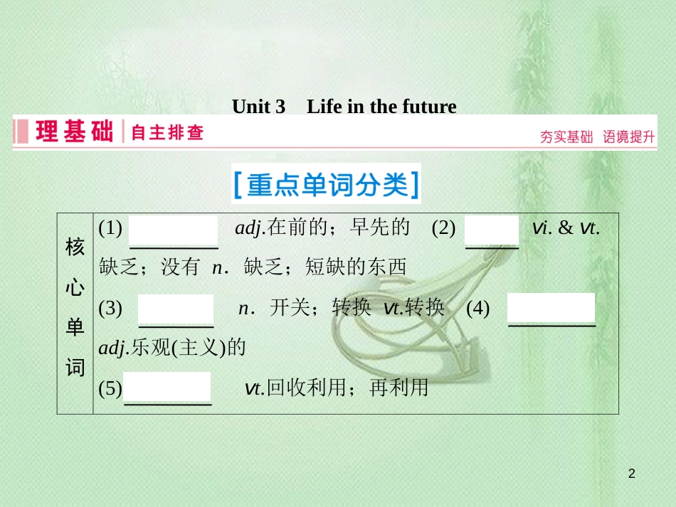 高三英语一轮复习 基础必备 Unit 3 Life in the future优质课件 新人教版必修5_第2页