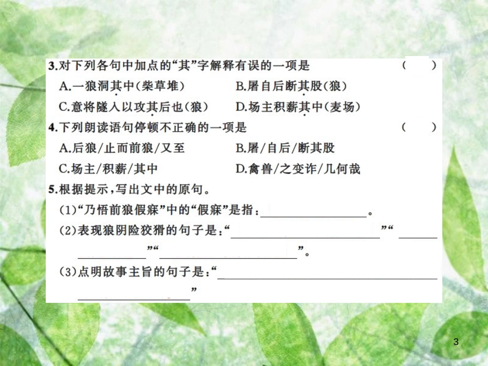 七年级语文上册 第五单元 18狼习题优质课件 新人教版_第3页