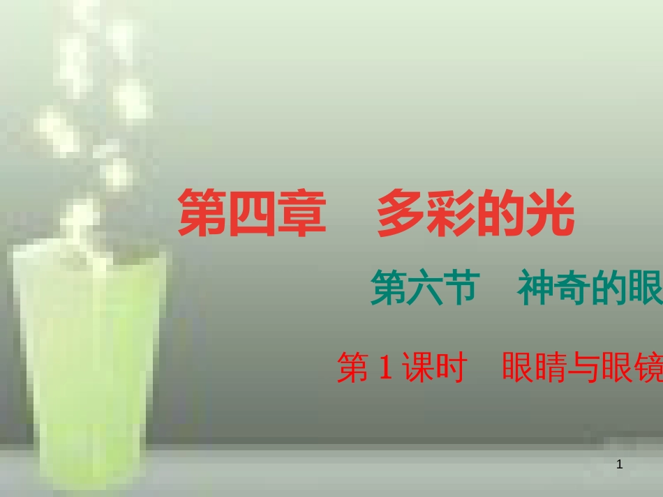 （遵义专版）八年级物理全册 4.6 神奇的眼睛（第1课时 眼睛与眼镜）课堂作业优质课件 （新版）沪科版_第1页
