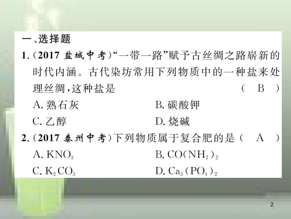 （云南专版）中考化学总复习 第一编 第11单元 盐 化肥（精练）优质课件_第2页