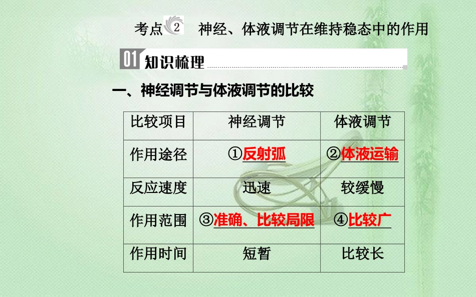 高中生物学业水平复习 专题十四 人体的内环境与稳态 考点2 神经、体液调节在维持稳态中的作用优质课件_第1页