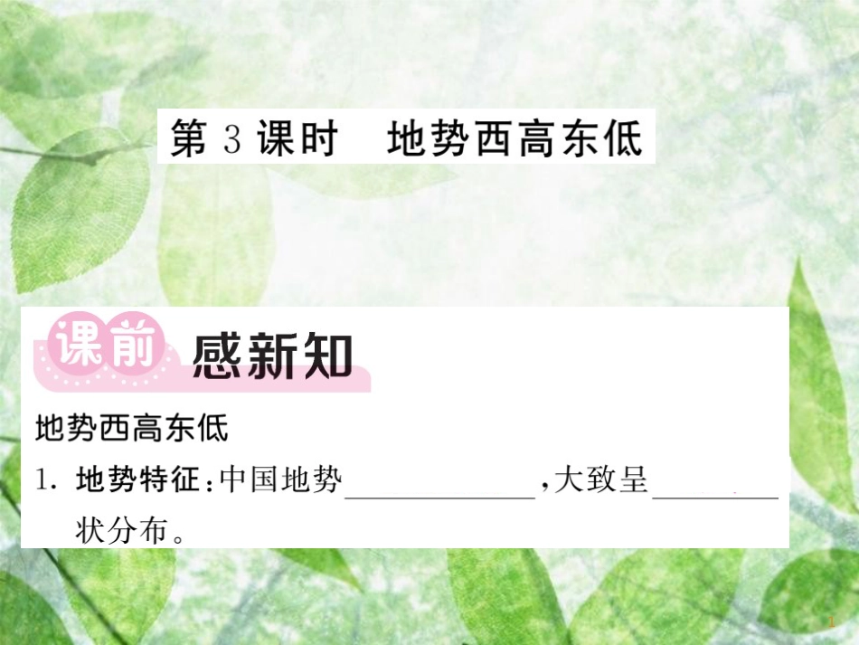八年级地理上册 第2章 第1节 中国的地形（第3课时 地势西高东低）习题优质课件 （新版）湘教版_第1页