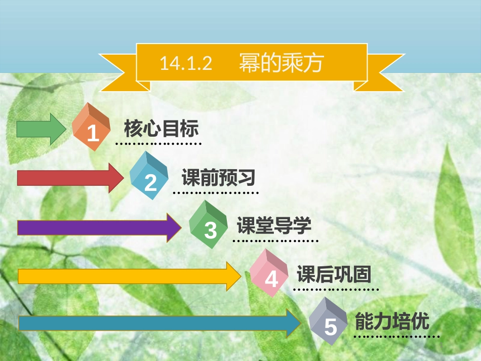 八年级数学上册 第十四章 整式的乘法与因式分解 14.1.2 幂的乘方同步优质课件 （新版）新人教版_第1页