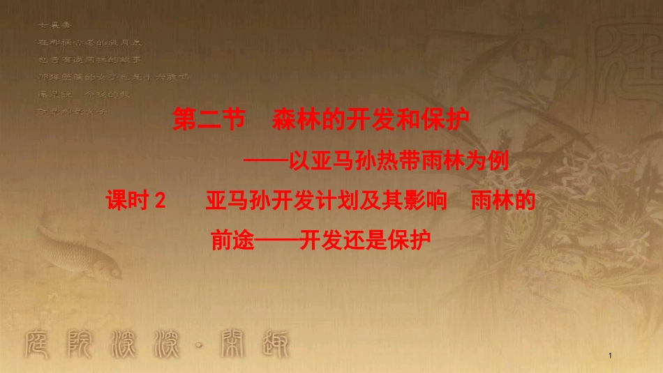 高中地理 第二章 区域生态环境建设 2.2 亚马孙开发计划及其影响 雨林的前途——开发还是保护（第2课时）优质课件 新人教版必修3_第1页