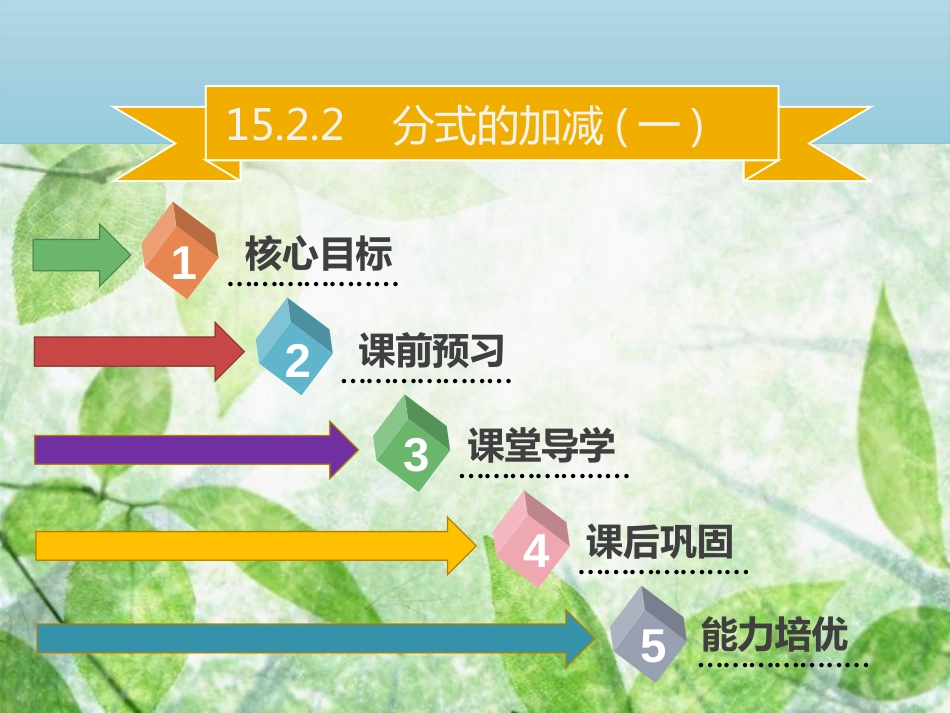 八年级数学上册 第十五章 分式 15.2.2 分式的加减（一）同步优质课件 （新版）新人教版_第1页