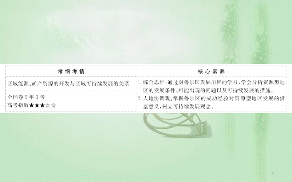 高考地理一轮复习 第十章 区域可持续发展 10.5 矿产资源合理开发和区域可持续发展——以德国鲁尔区为例优质课件 新人教版_第2页