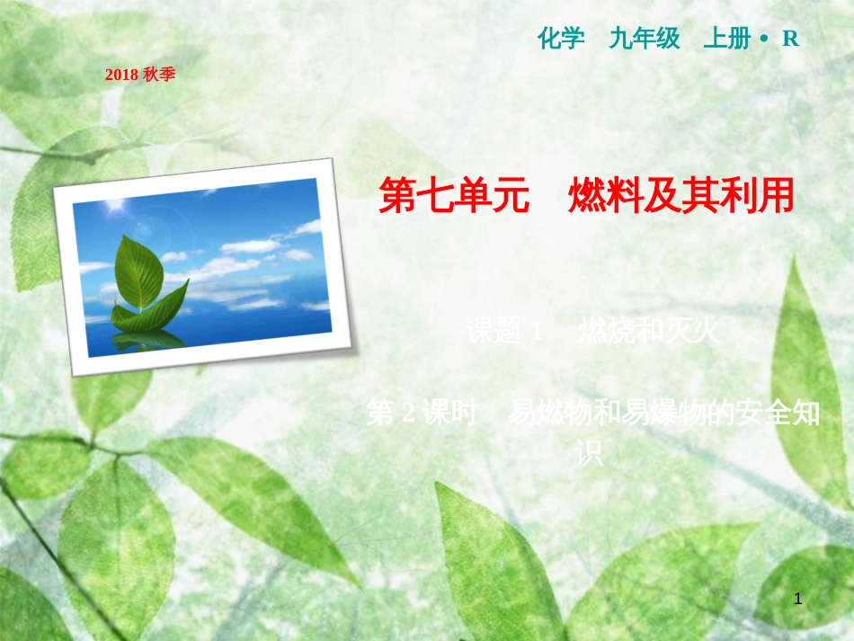 九年级化学上册 第7单元 燃料及其利用 课题1 燃烧和灭火 第2课时 易燃物和易爆物的安全知识作业优质课件 （新版）新人教版_第1页
