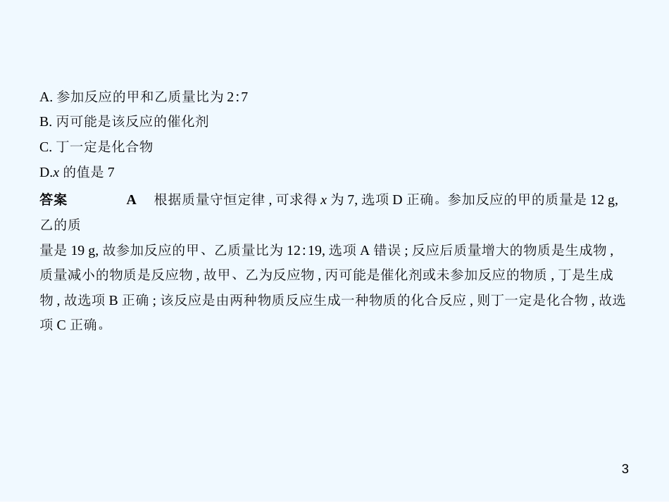 （湖南专用）2019年中考化学复习 专题十 质量守恒定律 化学方程式（试卷部分）优质课件_第3页