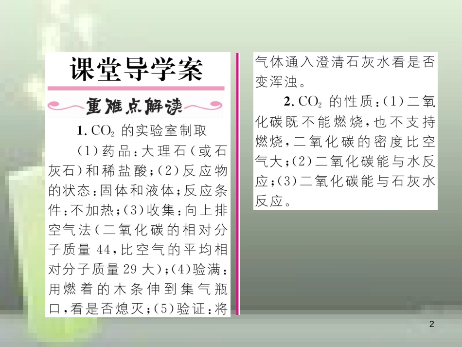 九年级化学上册 第6单元 碳和碳的氧化物 实验活动2 二氧化碳的实验室制取与性质习题优质课件 （新版）新人教版_第2页