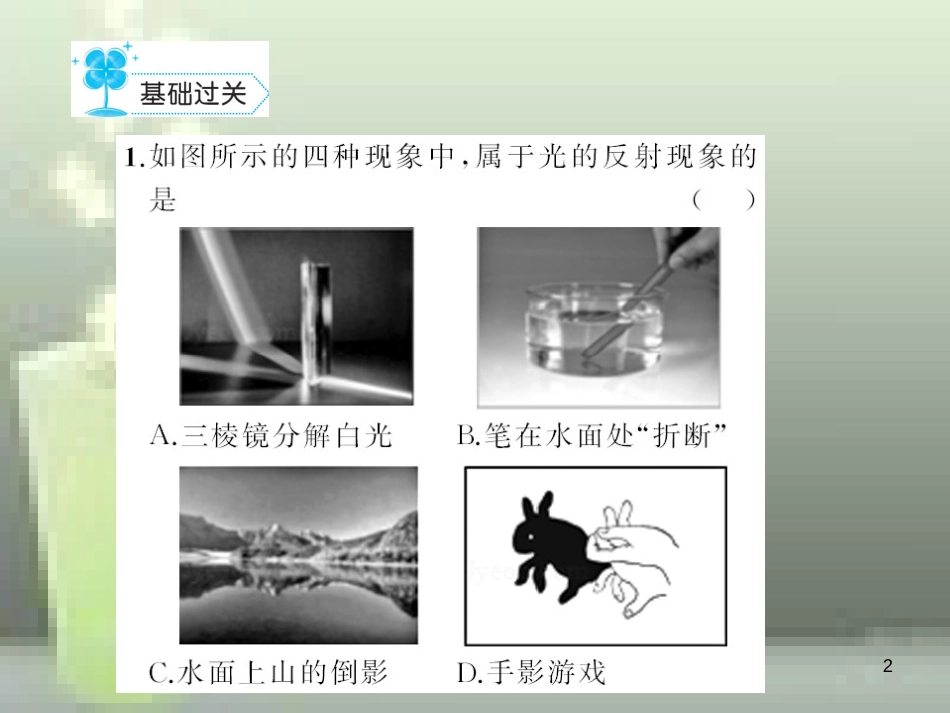 八年级物理上册 章末检测题 第4章 光现象优质课件 （新版）新人教版_第2页