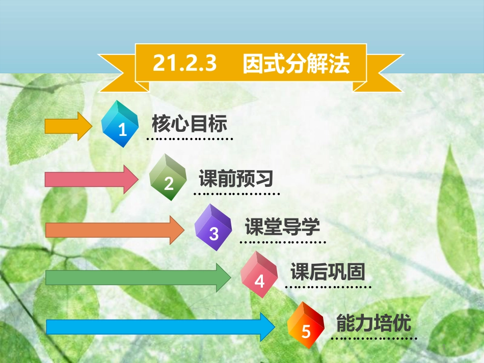 九年级数学上册 第二十一章 一元二次方程 21.2 解一元二次方程 21.2.3 因式分解法导学优质课件 （新版）新人教版_第1页