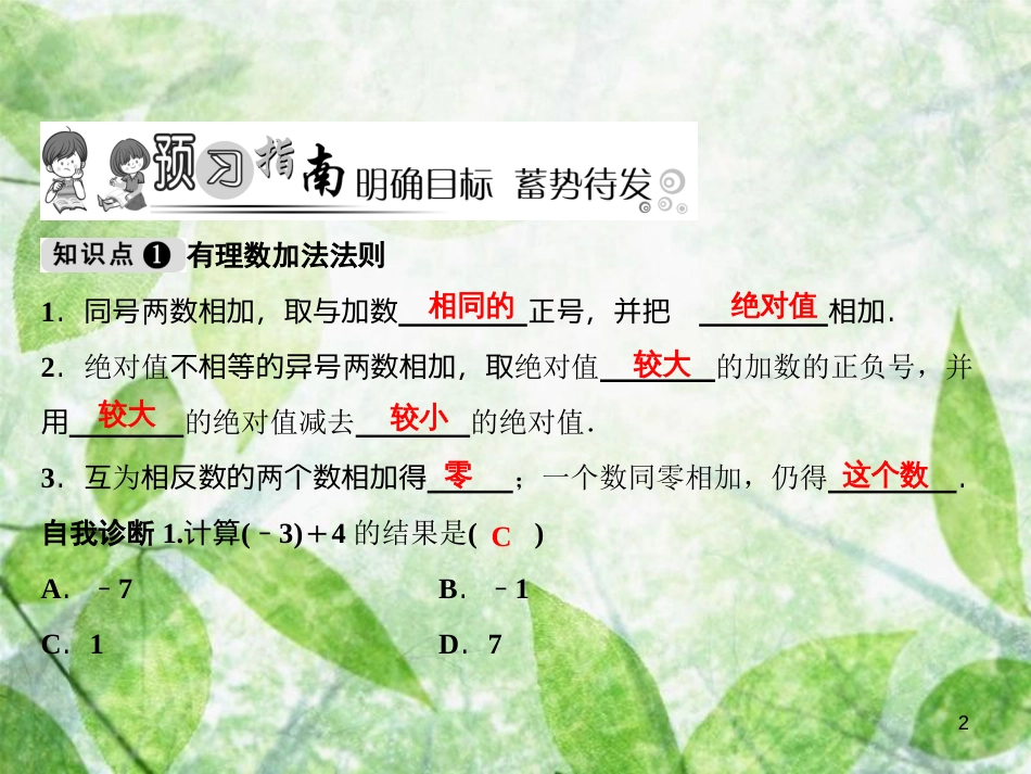 七年级数学上册 第2章 有理数 2.6 有理数的加法优质课件 （新版）华东师大版_第2页
