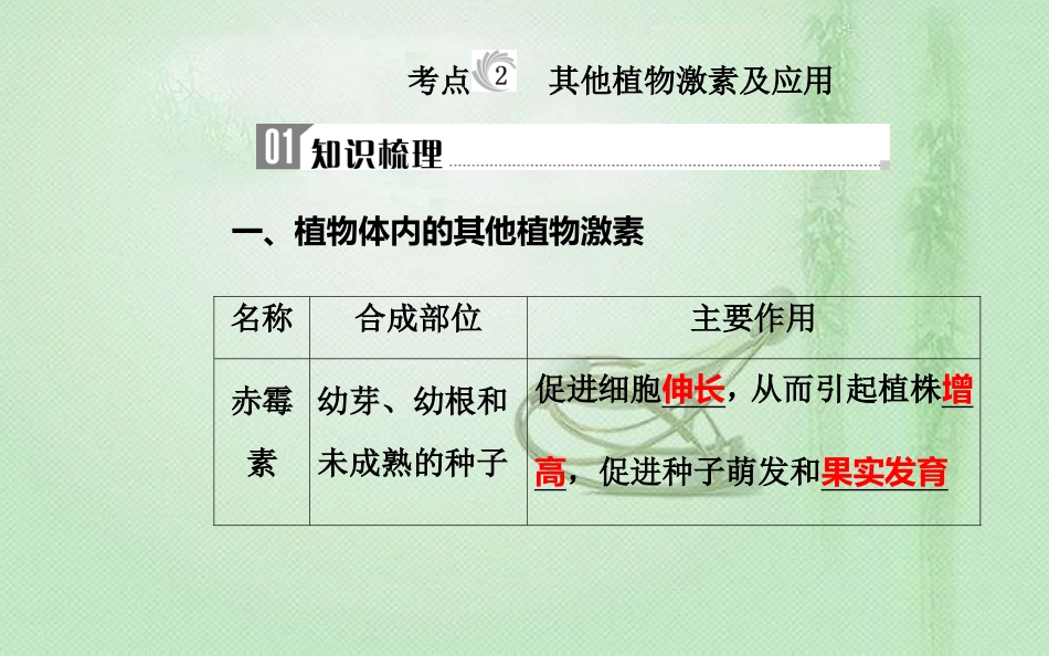 高中生物学业水平复习 专题十二 植物的激素调节 考点2 其他植物激素及应用优质课件_第1页