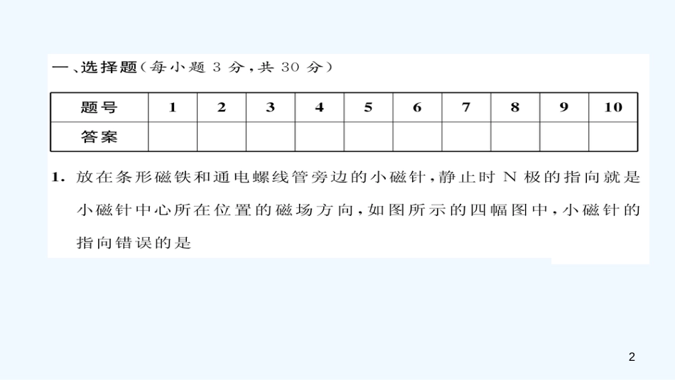 （毕节专版）九年级物理全册 第20章 电与磁达标测试优质课件 （新版）新人教版_第2页