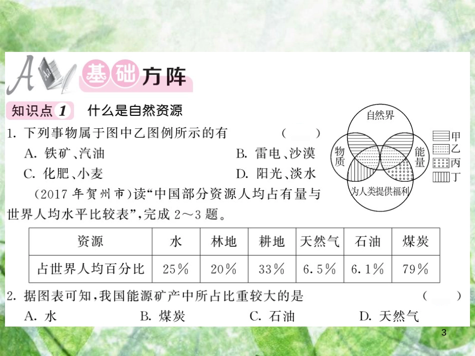 八年级地理上册 第3章 第一节 自然资源概况习题优质课件 （新版）湘教版_第3页