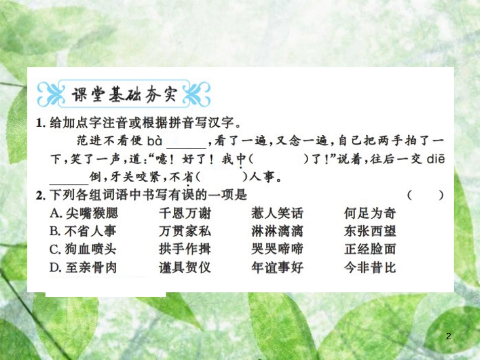 九年级语文上册 第六单元 22 范进中举习题优质课件 新人教版_第2页