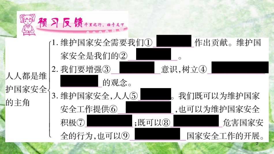 八年级道德与法治上册 第4单元 维护国家利益 第9课 树立总体国家安全观 第2框 维护国家安全习题优质课件 新人教版_第2页