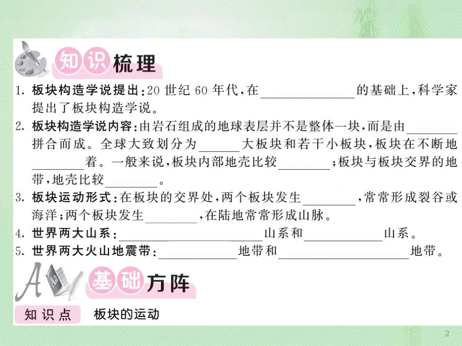 七年级地理上册 第2章 第二节 海陆的变迁（第2课时 板块的运动用）习题优质课件 （新版）新人教版_第2页