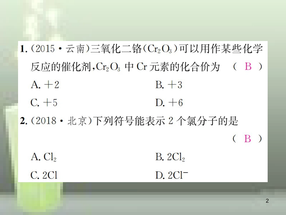 （云南专版）2019年中考化学总复习 滚动小专题（一）化学用语优质课件_第2页