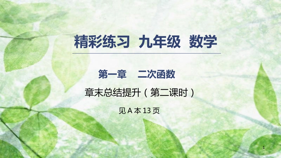 九年级数学上册 第一章 二次函数章末总结提升（2）优质课件 （新版）浙教版_第1页