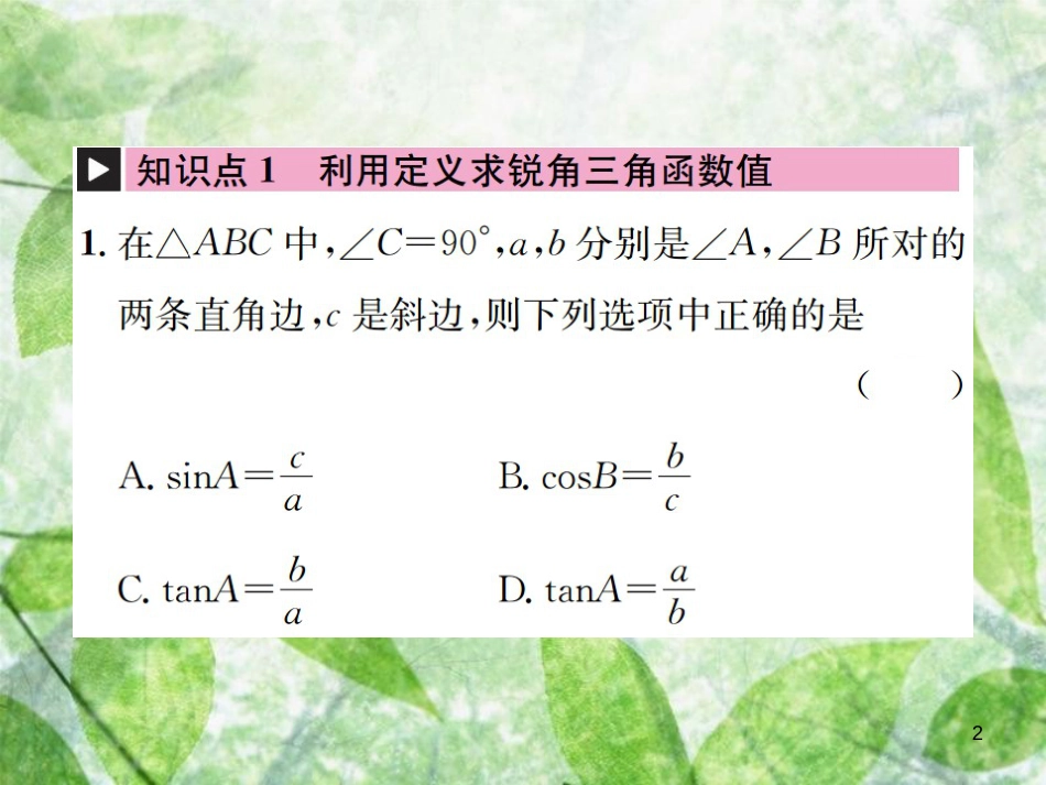 九年级数学下册 第二十八章 锐角三角函数章末复习（三）锐角三角函数习题优质课件 （新版）新人教版_第2页