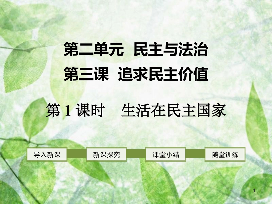 九年级道德与法治上册 第二单元 民主与法治 第三课 追求民主价值 第1框 生活在民主国家优质课件 新人教版_第1页