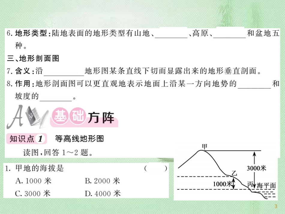 七年级地理上册 第1章 第四节 地形图的判读习题优质课件 （新版）新人教版_第3页