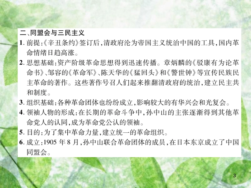 八年级历史上册 练习手册 第3单元 资产阶级民主革命与中华民国的建立 第8课 革命先行者孙中山优质课件 新人教版_第3页