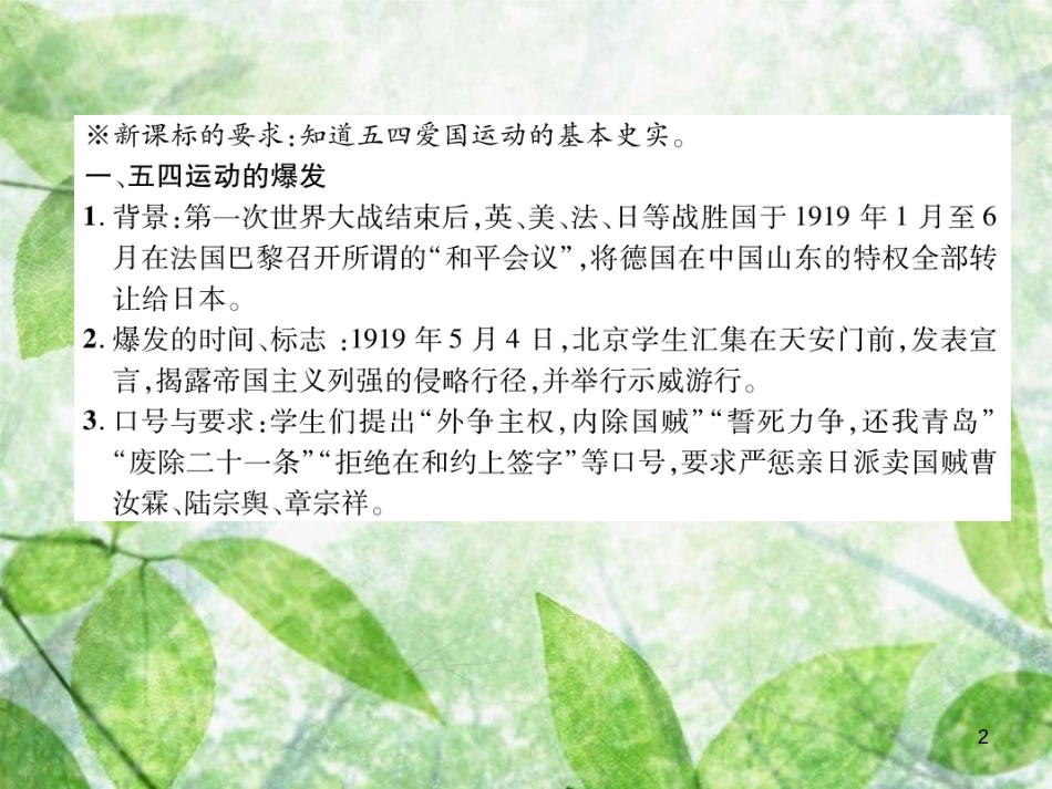 八年级历史上册 练习手册 第4单元 新民主主义革命的开始 第13课 五四运动优质课件 新人教版_第2页