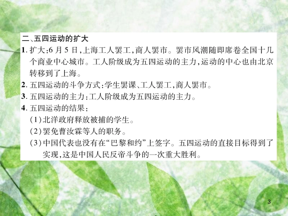 八年级历史上册 练习手册 第4单元 新民主主义革命的开始 第13课 五四运动优质课件 新人教版_第3页