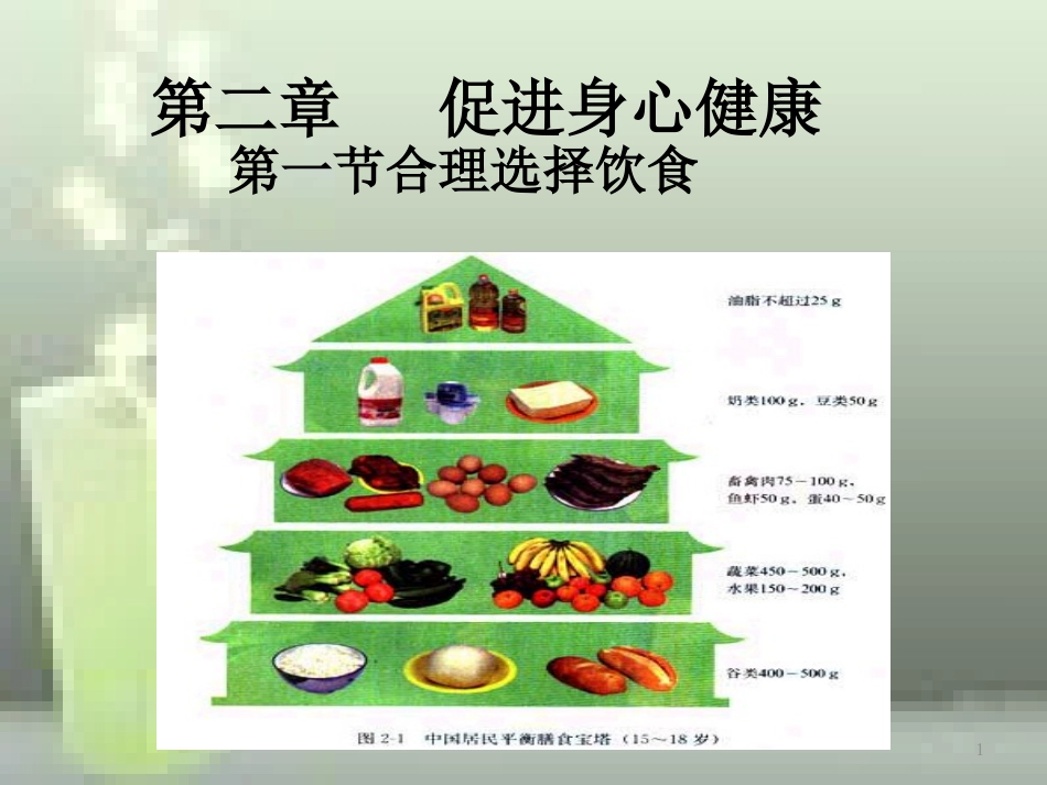高中化学 第二章 促进身心健康 第一节 合理选择饮食（第2课时）优质课件 新人教版选修1_第1页