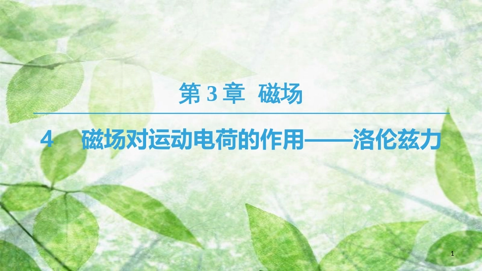 高中物理 第三章 磁场 4 磁场对运动电荷的作用——洛伦兹力优质课件 教科版选修3-1_第1页