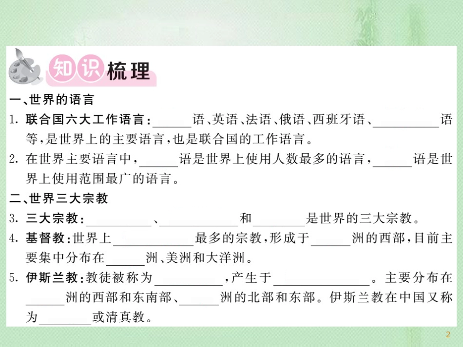 七年级地理上册 第4章 第二节 世界的语言和宗教习题优质课件 （新版）新人教版_第2页