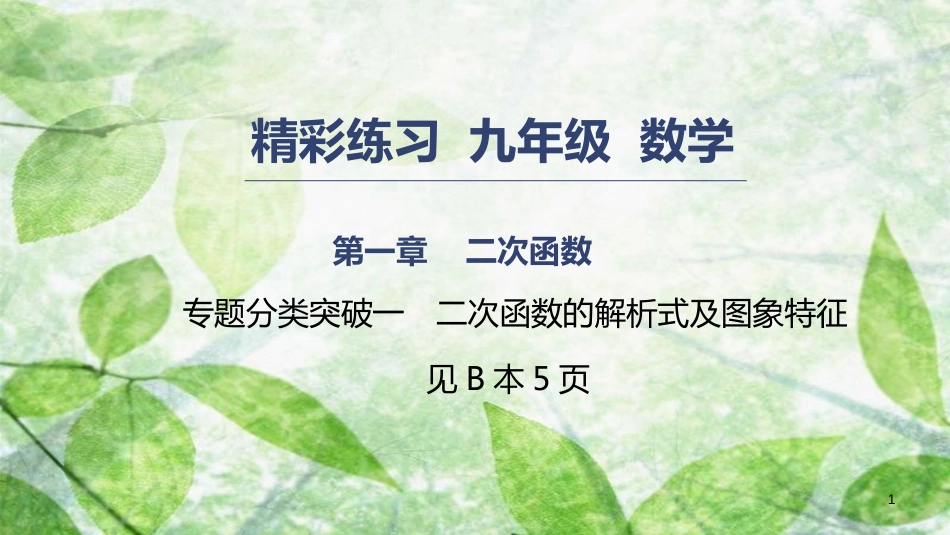 九年级数学上册 第一章 二次函数 专题分类突破一 二次函数的解析式及图象特征优质课件 （新版）浙教版_第1页