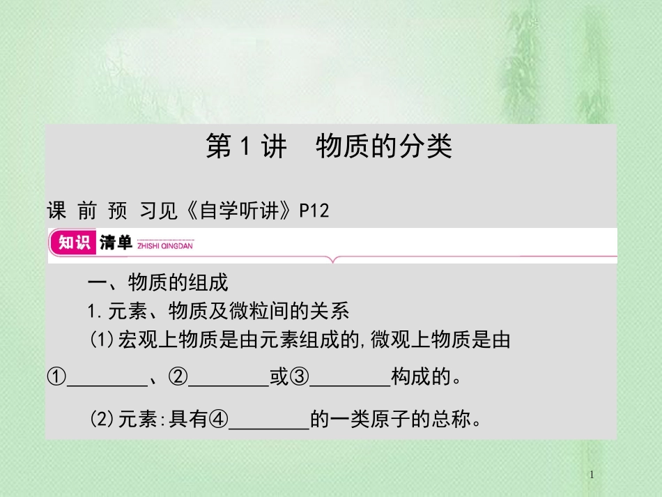 高考化学一轮复习 专题 化学物质及其变化 第1讲 物质的分类优质课件_第1页