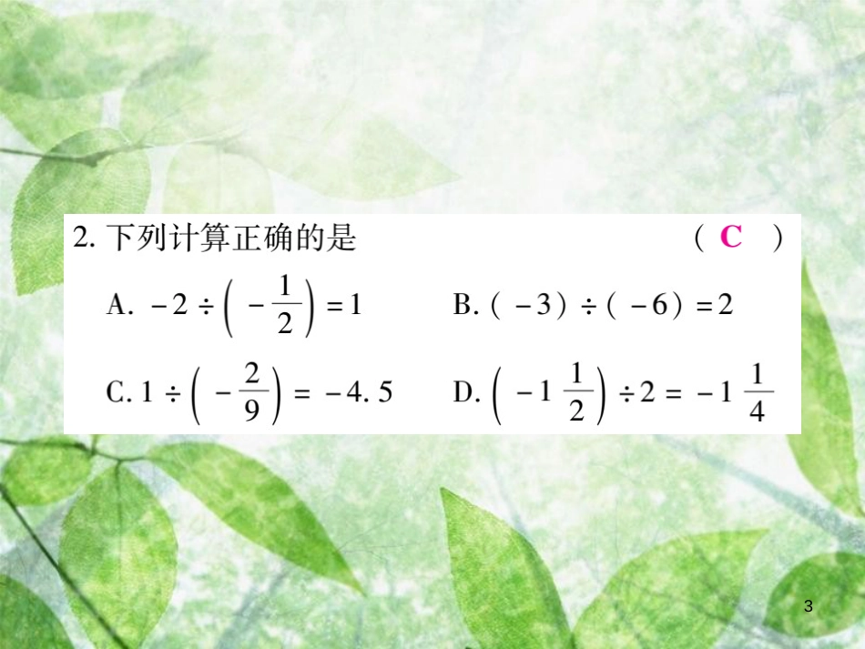 七年级数学上册 第2章 有理数 2.10 有理数的除法（第1课时）练习优质课件 （新版）华东师大版_第3页
