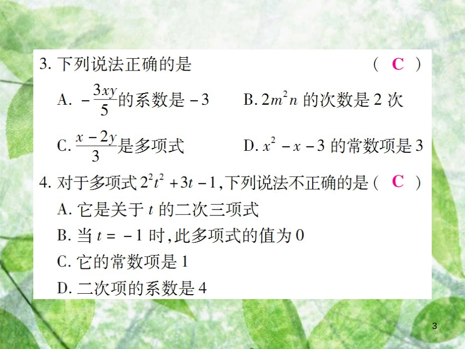七年级数学上册 第二章 整式的加减 2.1 整式（第3课时）练习优质课件 （新版）新人教版_第3页