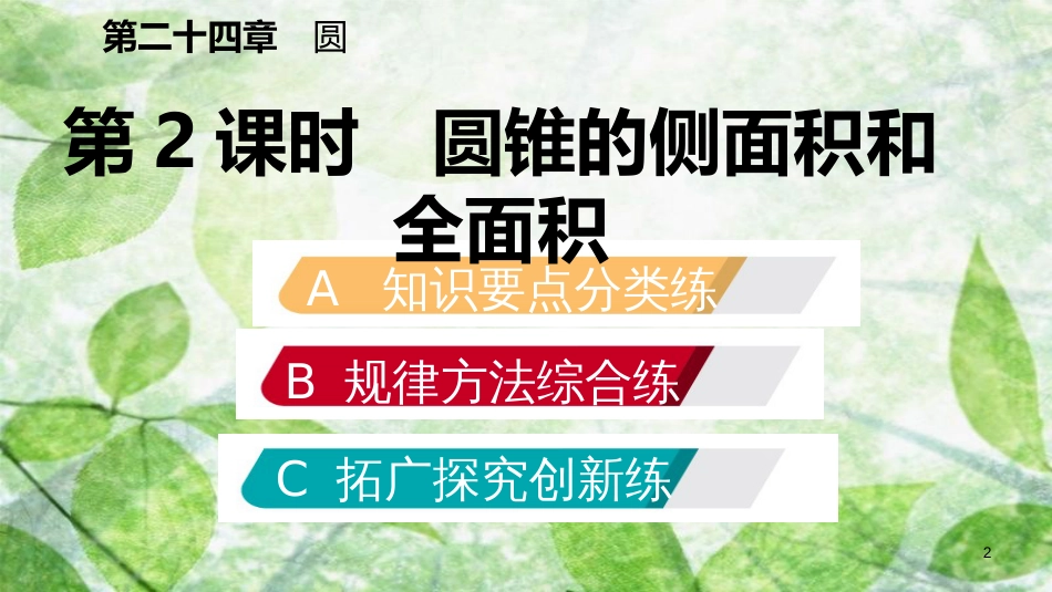 九年级数学上册 第24章 圆 24.4 弧长和扇形面积 24.4.2 圆锥的侧面积和全面积（作业本）优质课件 （新版）新人教版_第2页