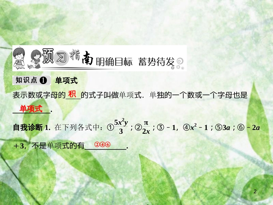 七年级数学上册 第2章 整式的加减 2.1 整式 第2课时 单项式优质课件 （新版）新人教版_第2页