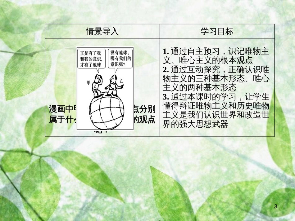 高中政治 第一单元 生活智慧与时代精神 第二课 第二框 唯物主义和唯心主义优质课件 新人教版必修4_第3页