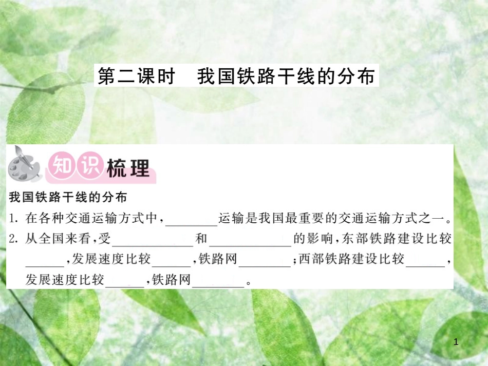 八年级地理上册 第4章 第一节 交通运输（第2课时 我国铁路干线的分布）习题优质课件 （新版）新人教版_第1页