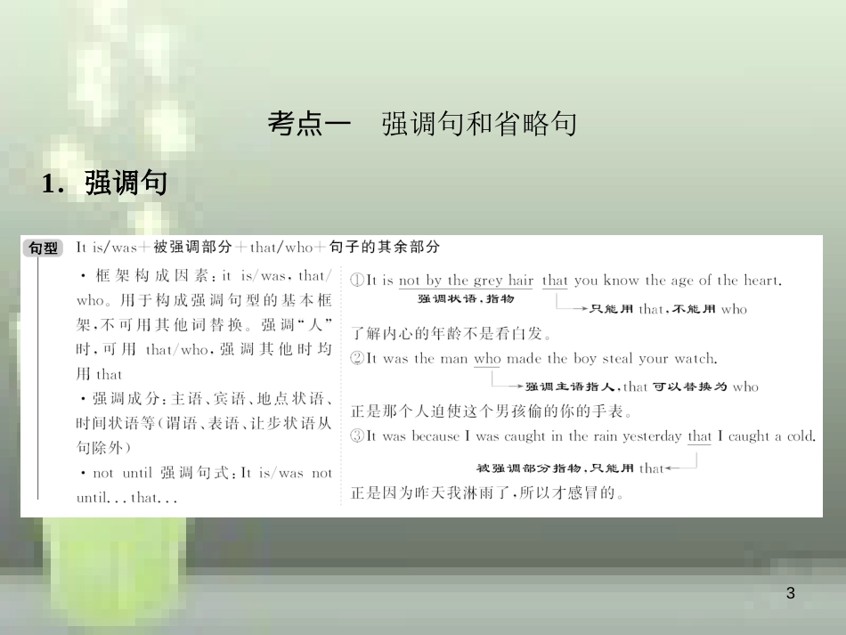 （全国卷）2019届高考英语一轮复习 语法部分 第十一讲 特殊句式优质课件 新人教版_第3页